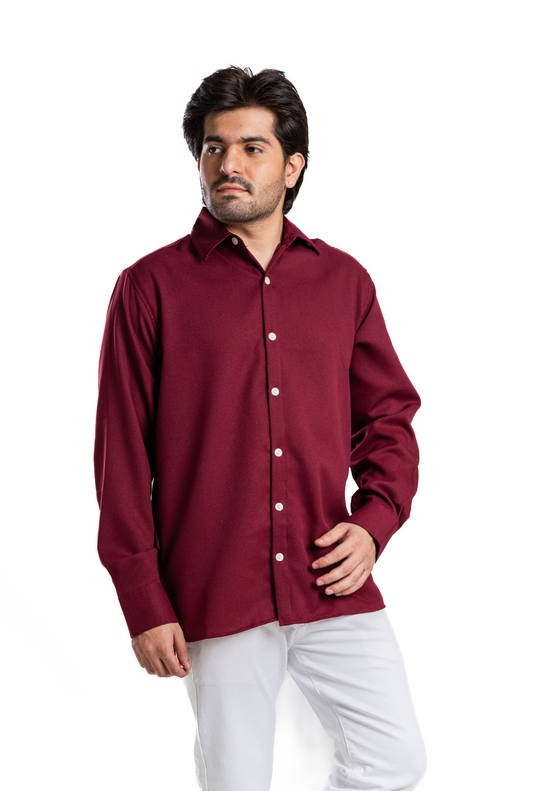 Burgundy Wine Textured Crepe Shirt