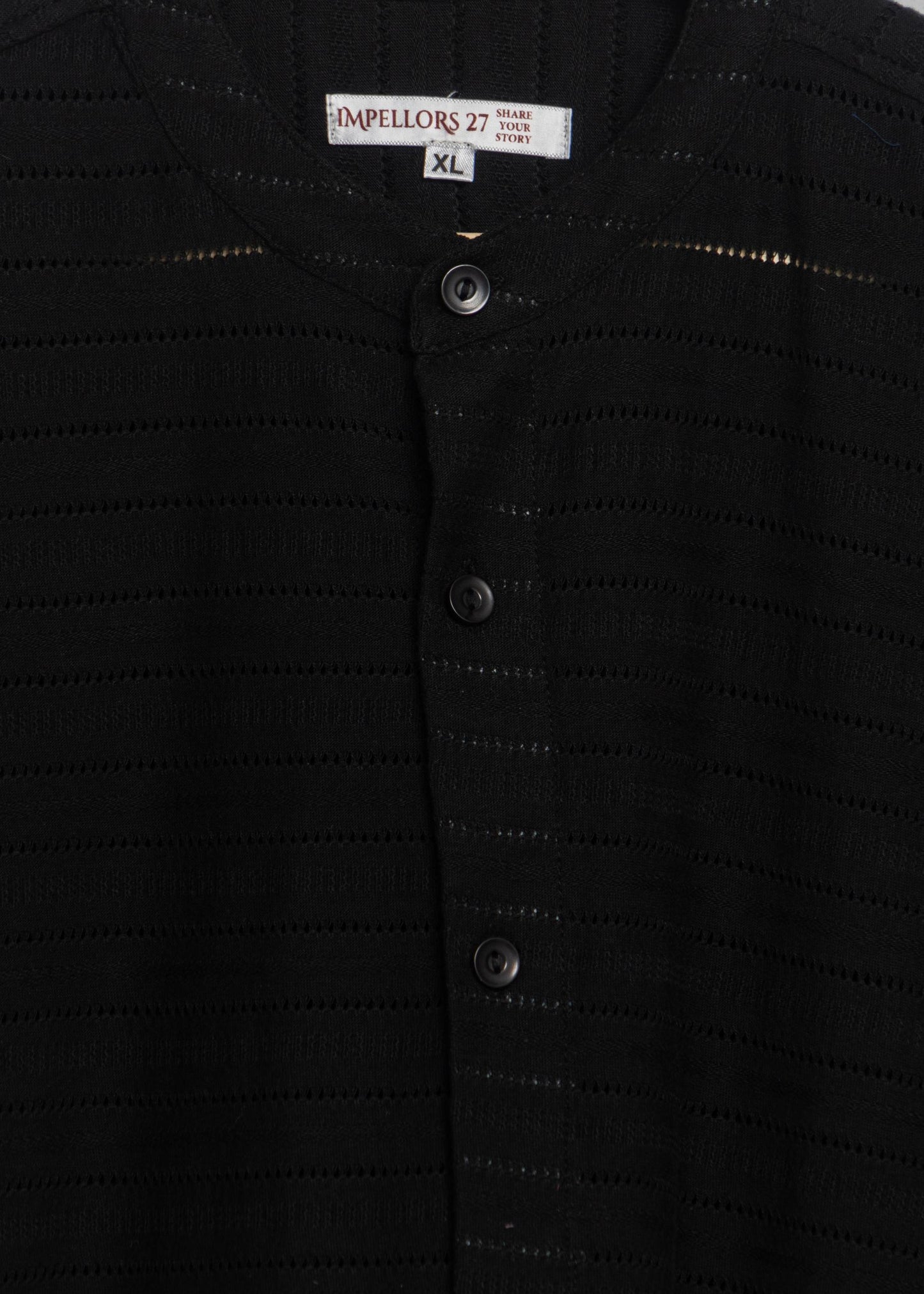 Sleek Knit Black Chinese Collar Shirt