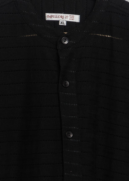 Sleek Knit Black Chinese Collar Shirt