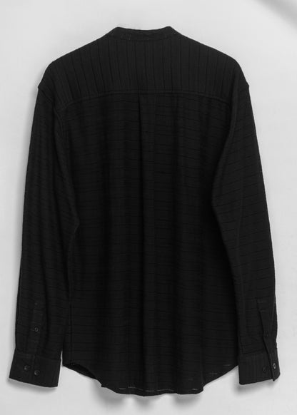 Sleek Knit Black Chinese Collar Shirt