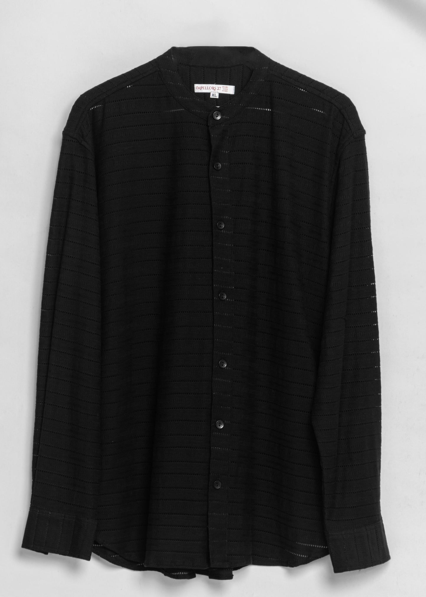 Sleek Knit Black Chinese Collar Shirt