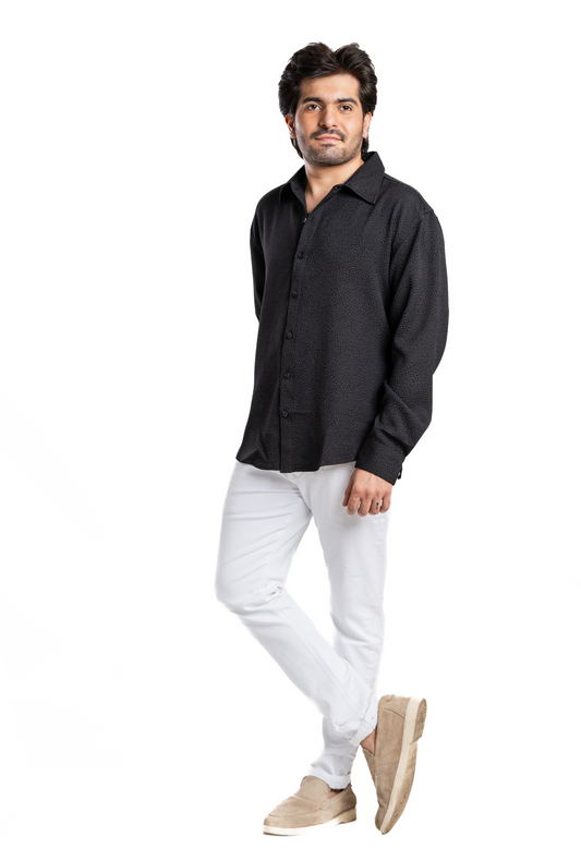 Black Crepe Drop Shoulder Shirt