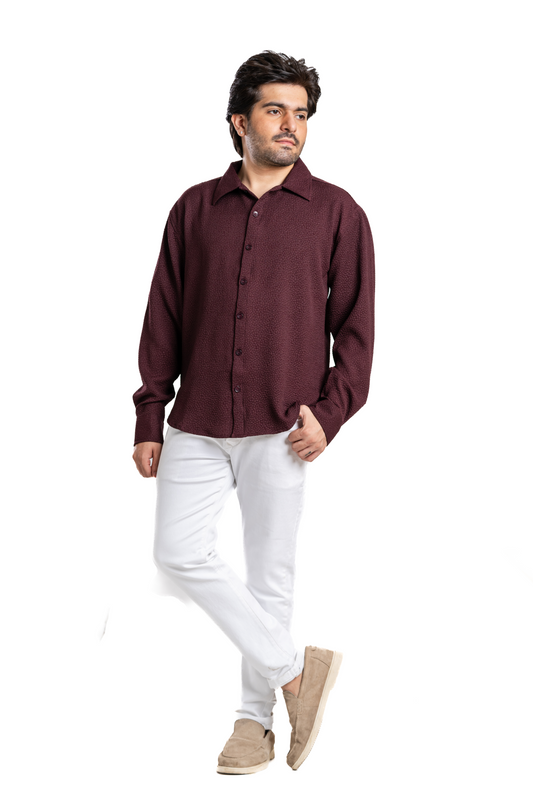 Burgundy Crepe Drop Shoulder Shirt