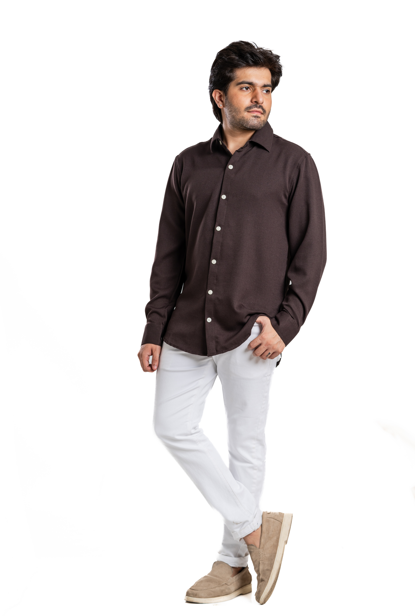 Dark Brown Textured  Crepe Shirt