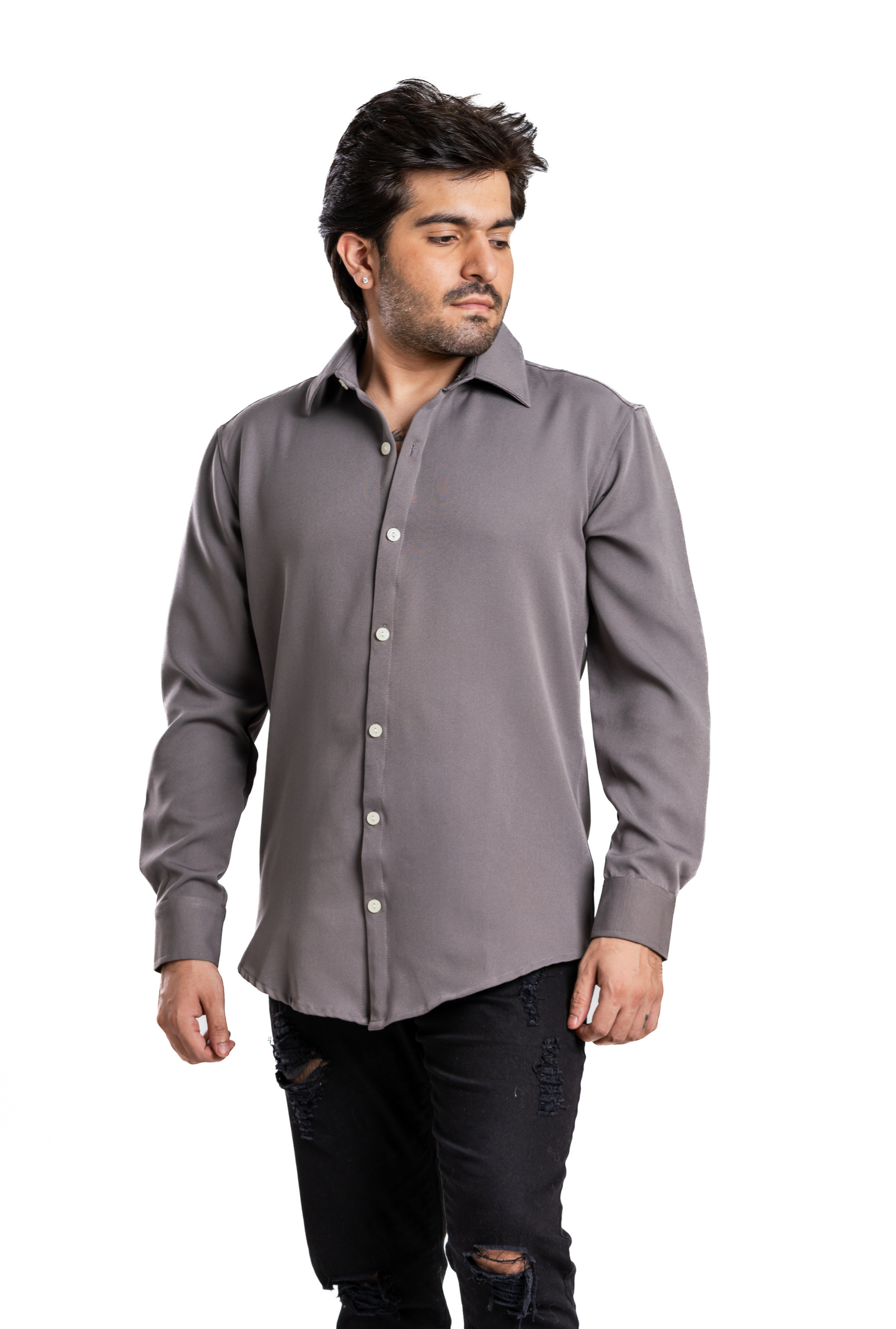 Grey Textured  Crepe Shirt