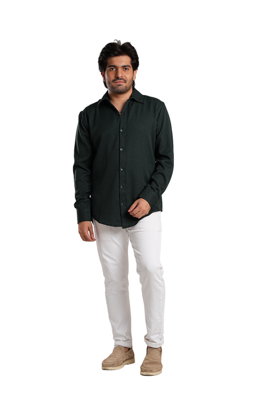 Intense Green Textured  Crepe Shirt