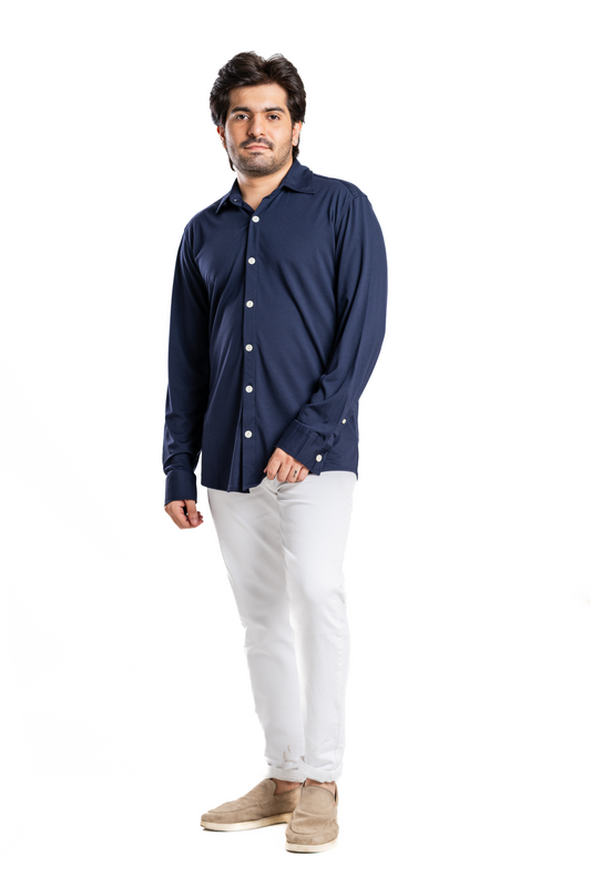 Knit Navy Blue Classic Shirt