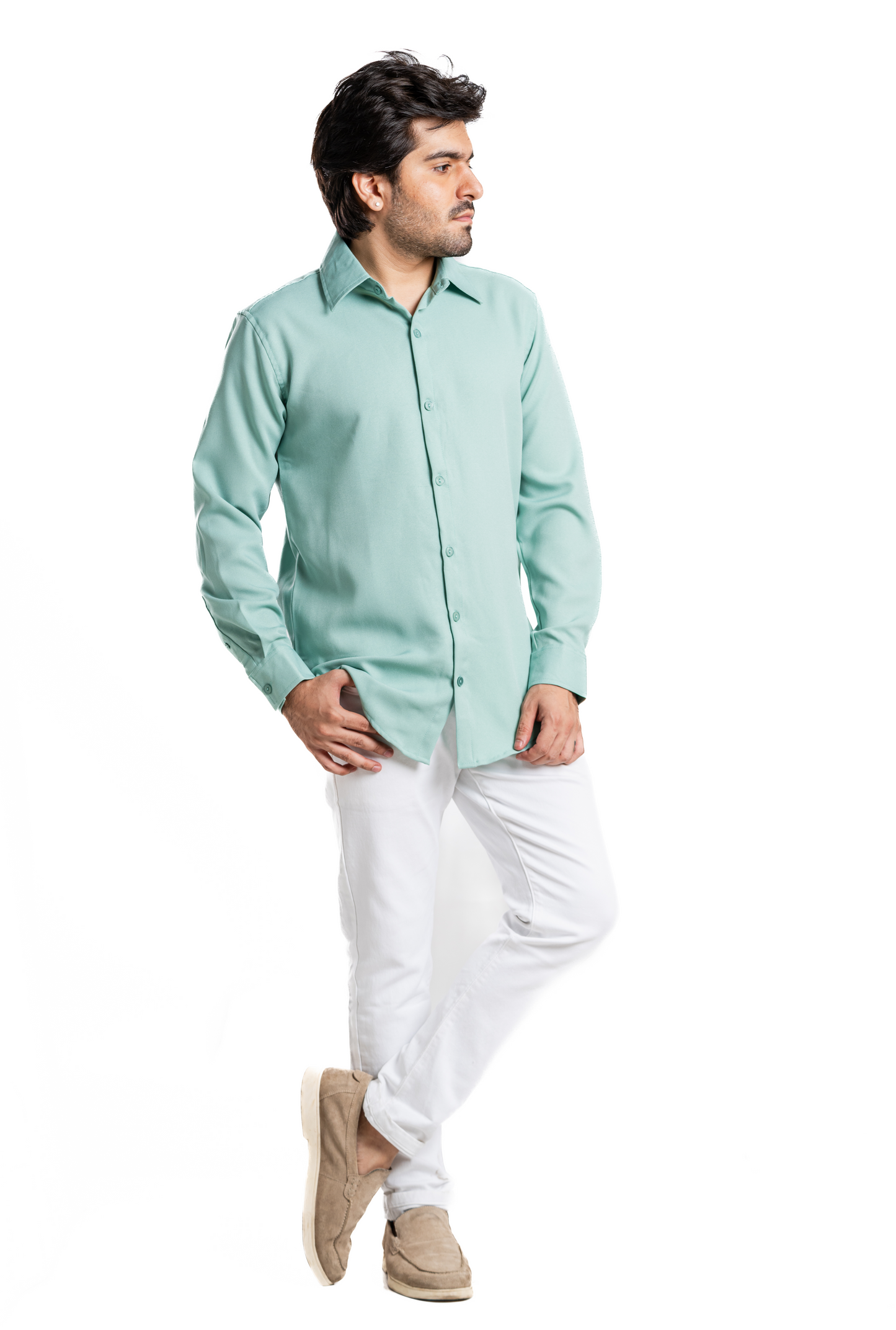 Mint Green Textured  Crepe Shirt