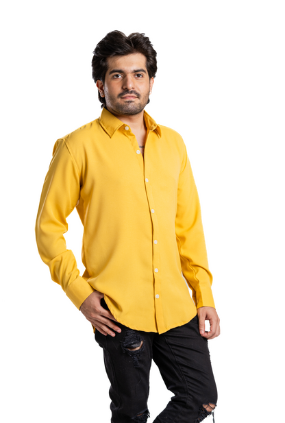 Mustard Yellow Textured  Crepe Shirt