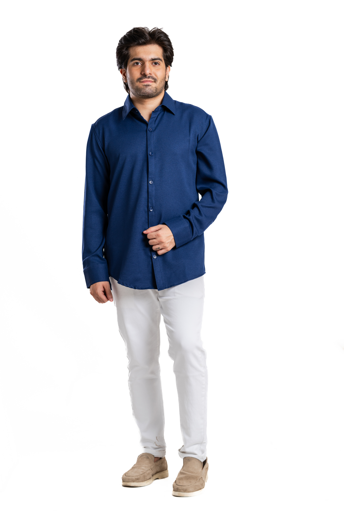 Navy Textured Crepe Shirt