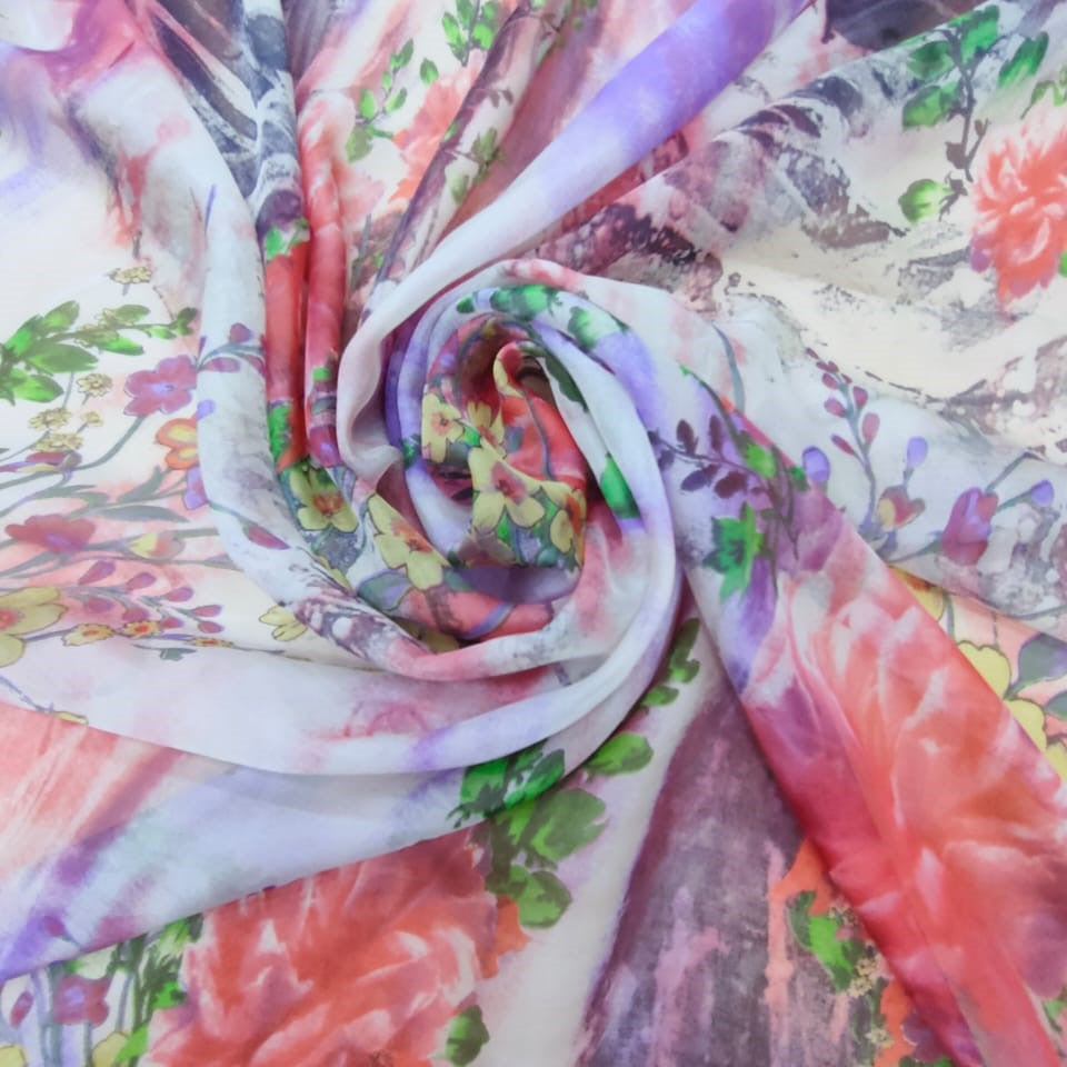 Cascade Blossom Silk Chiffon