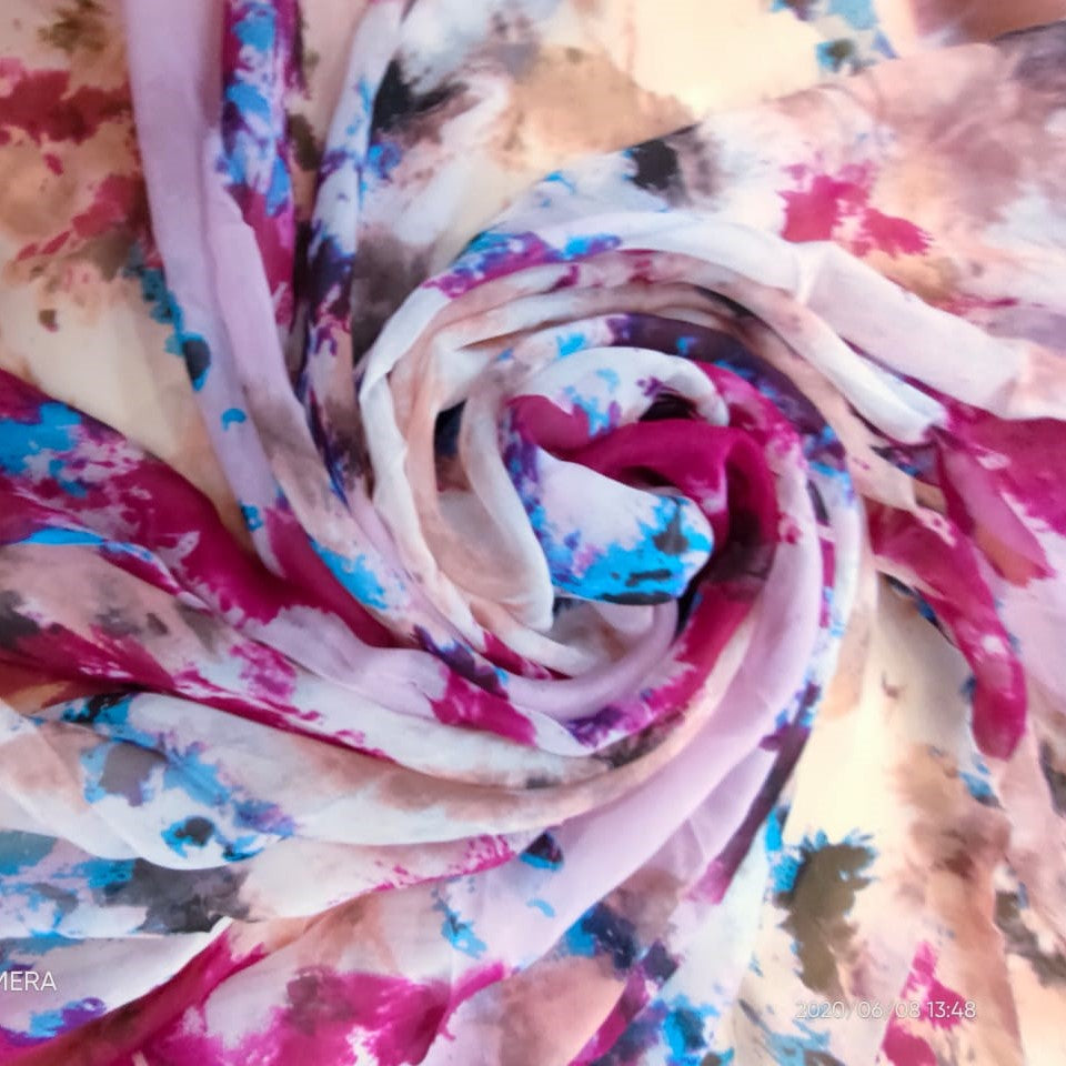 Floral Brushstrokes Silk Chiffon