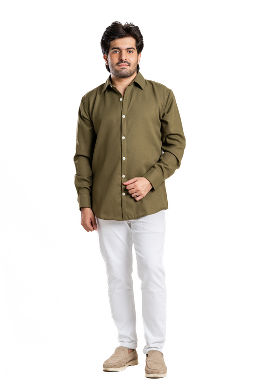 Army Green Textured  Crepe Shirt