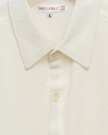 White Jacquard Drop Shoulder Half Sleeves Shirt