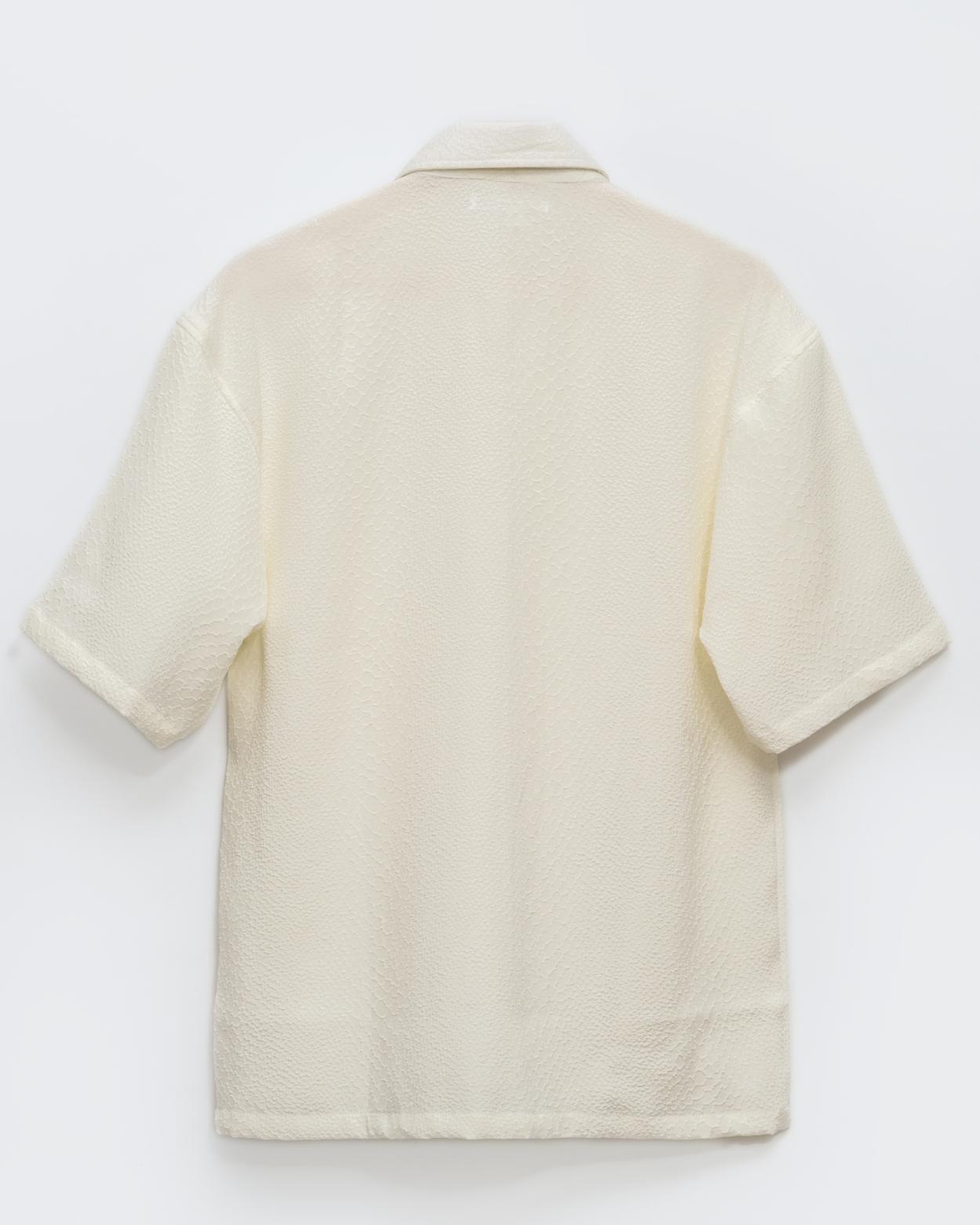 White Jacquard Drop Shoulder Half Sleeves Shirt