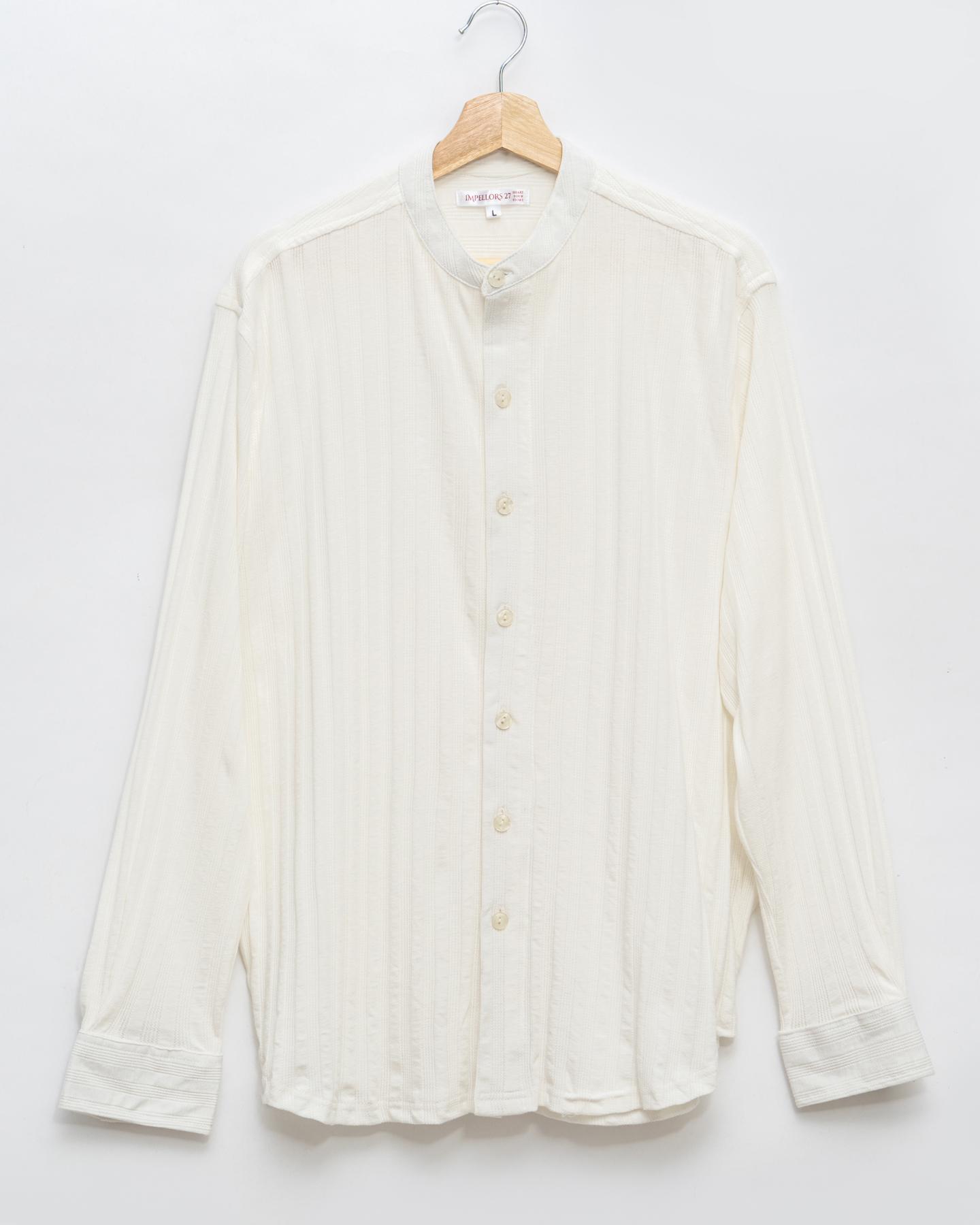 Crisp Knit White Chinese Collar Shirt