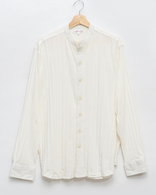 Crisp Knit White Chinese Collar Shirt