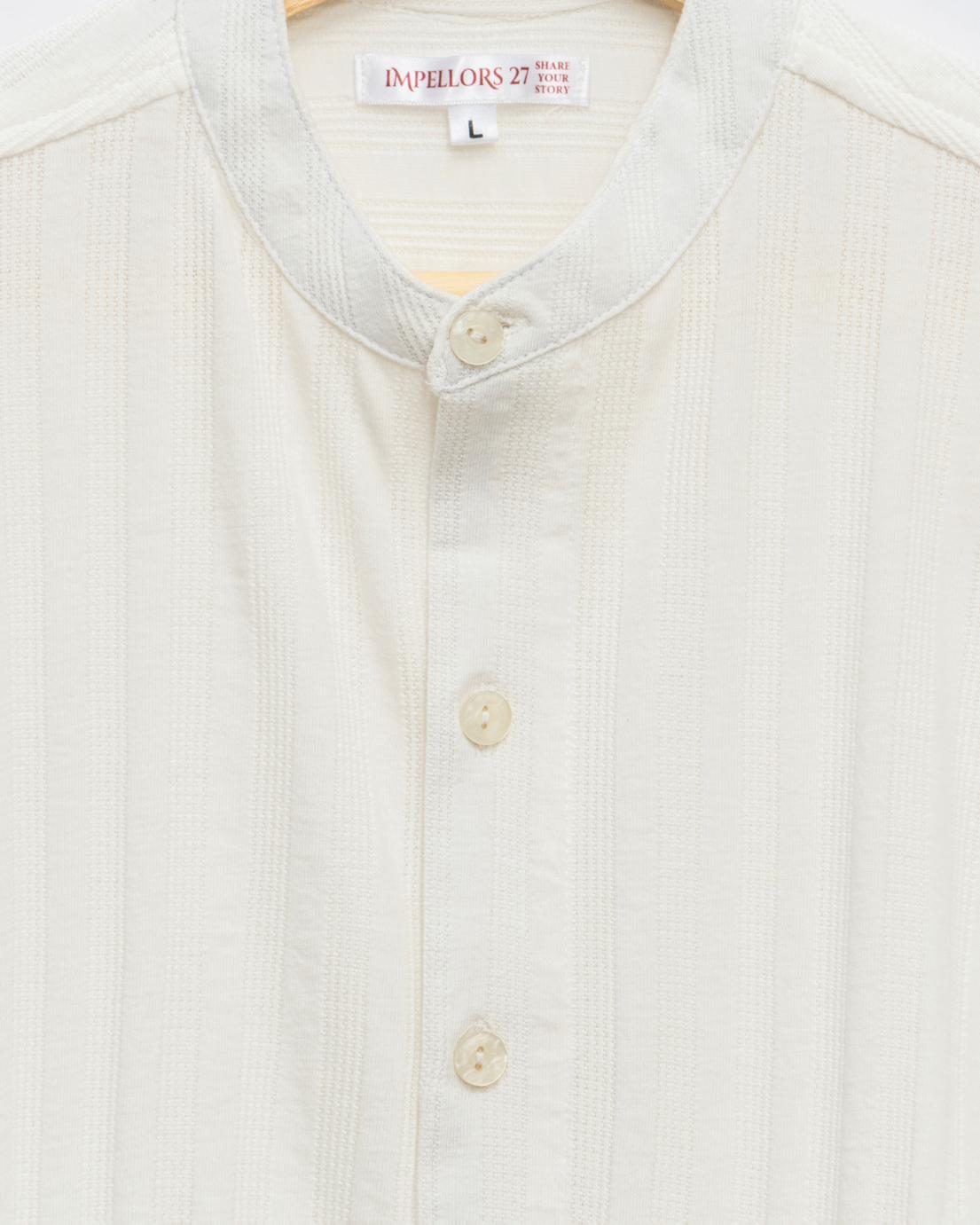 Crisp Knit White Chinese Collar Shirt