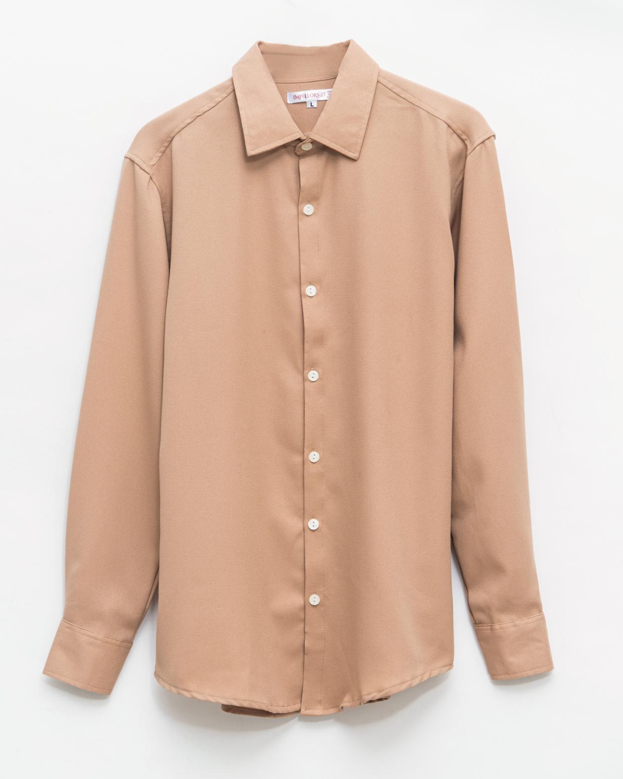 Tan Brown Textured  Crepe Shirt