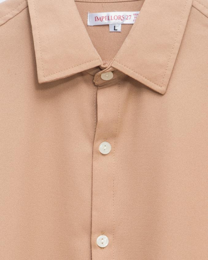 Tan Brown Textured  Crepe Shirt