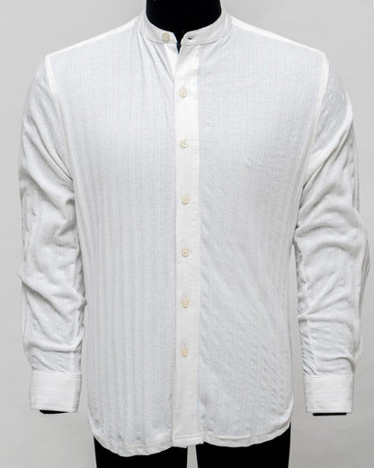 Crisp Knit White Chinese Collar Shirt