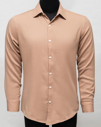 Tan Brown Textured  Crepe Shirt