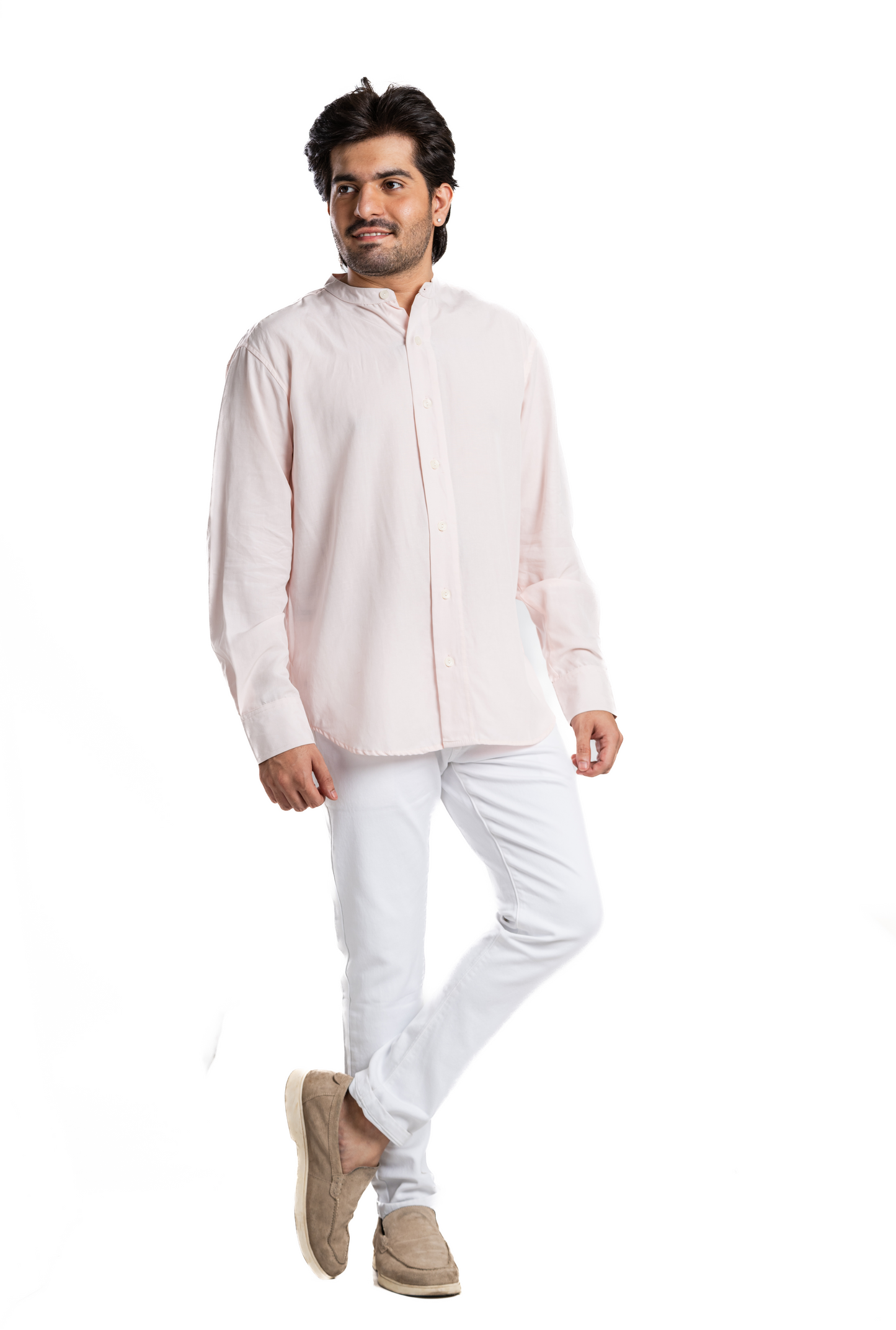 Soft Baby Pink Chinese Collar Shirt