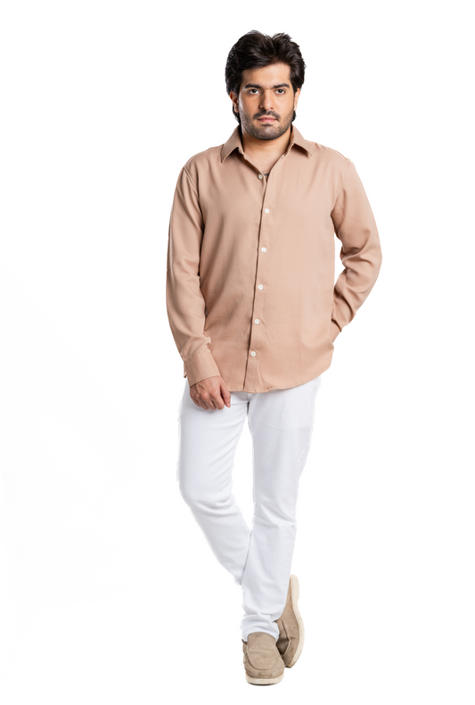 Tan Brown Textured  Crepe Shirt