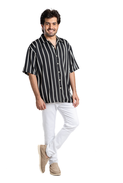 Tokyo Striped Oversized Half Sleeves Shirt